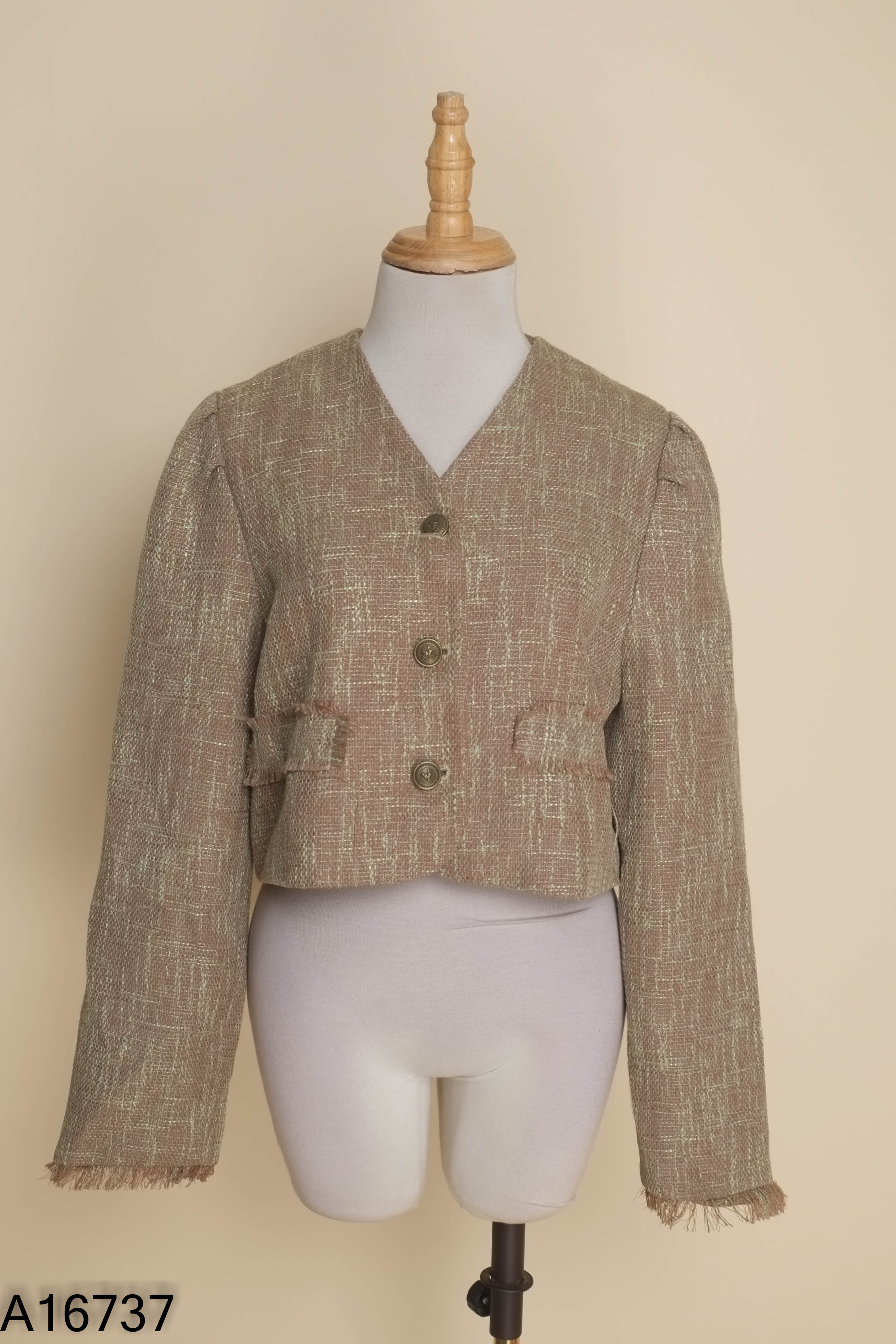 Áo dạ tweed nâu xanh croptop