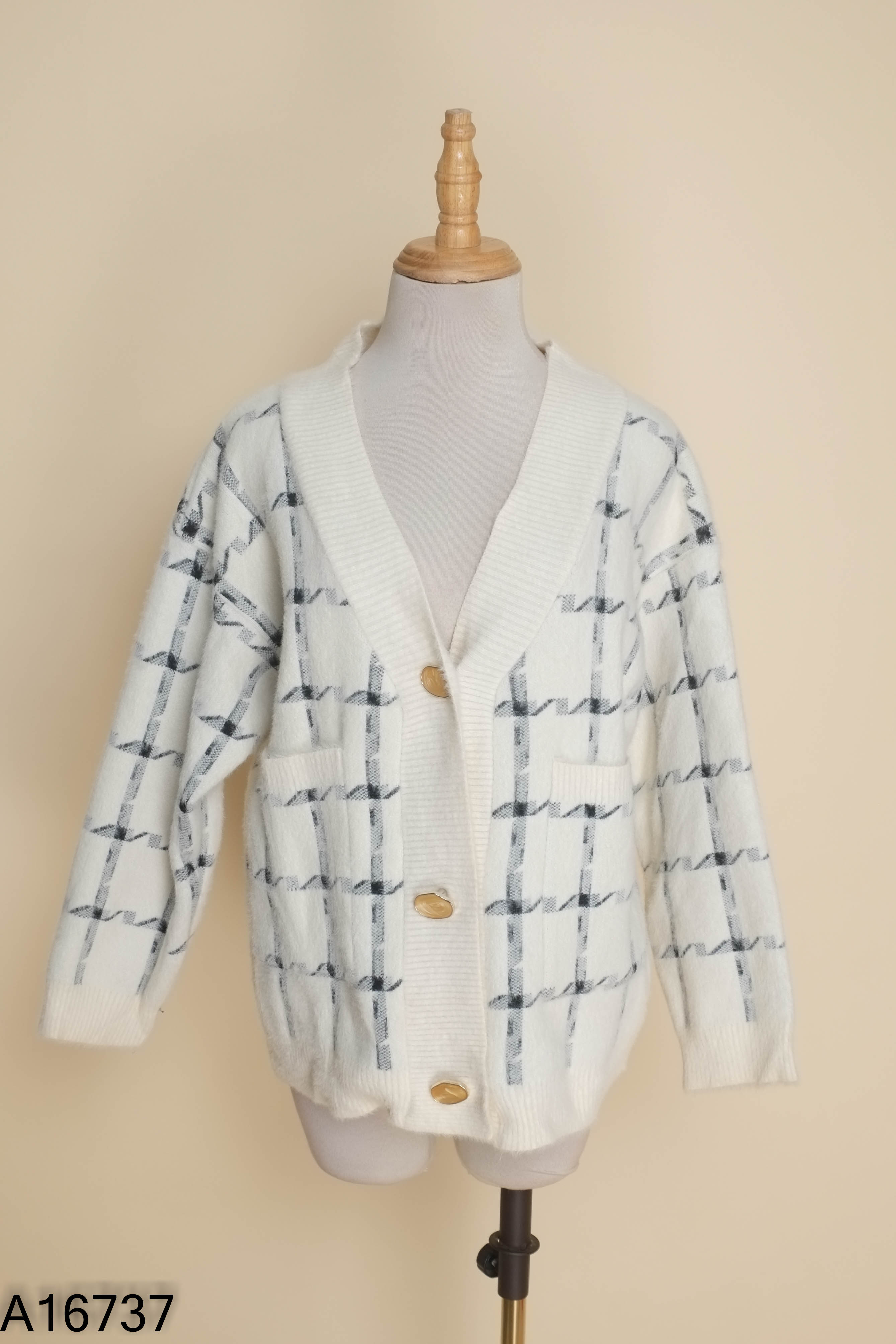 Áo len lông cardigan be kẻ đen