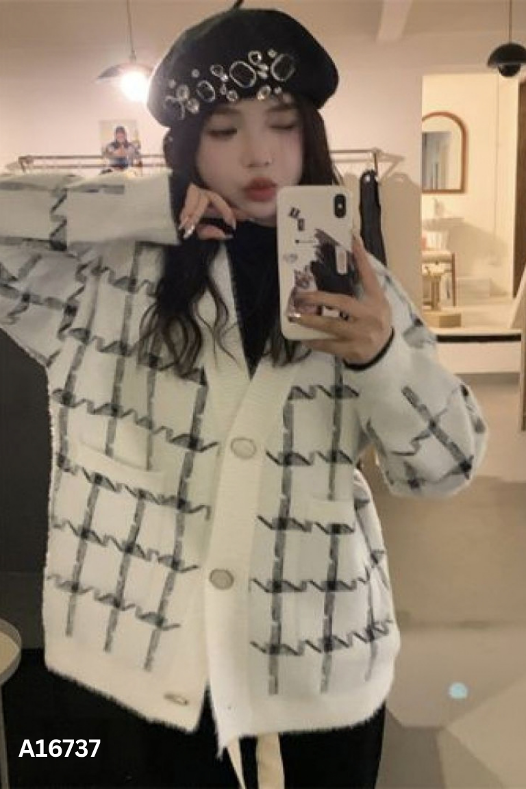 Áo len lông cardigan be kẻ đen