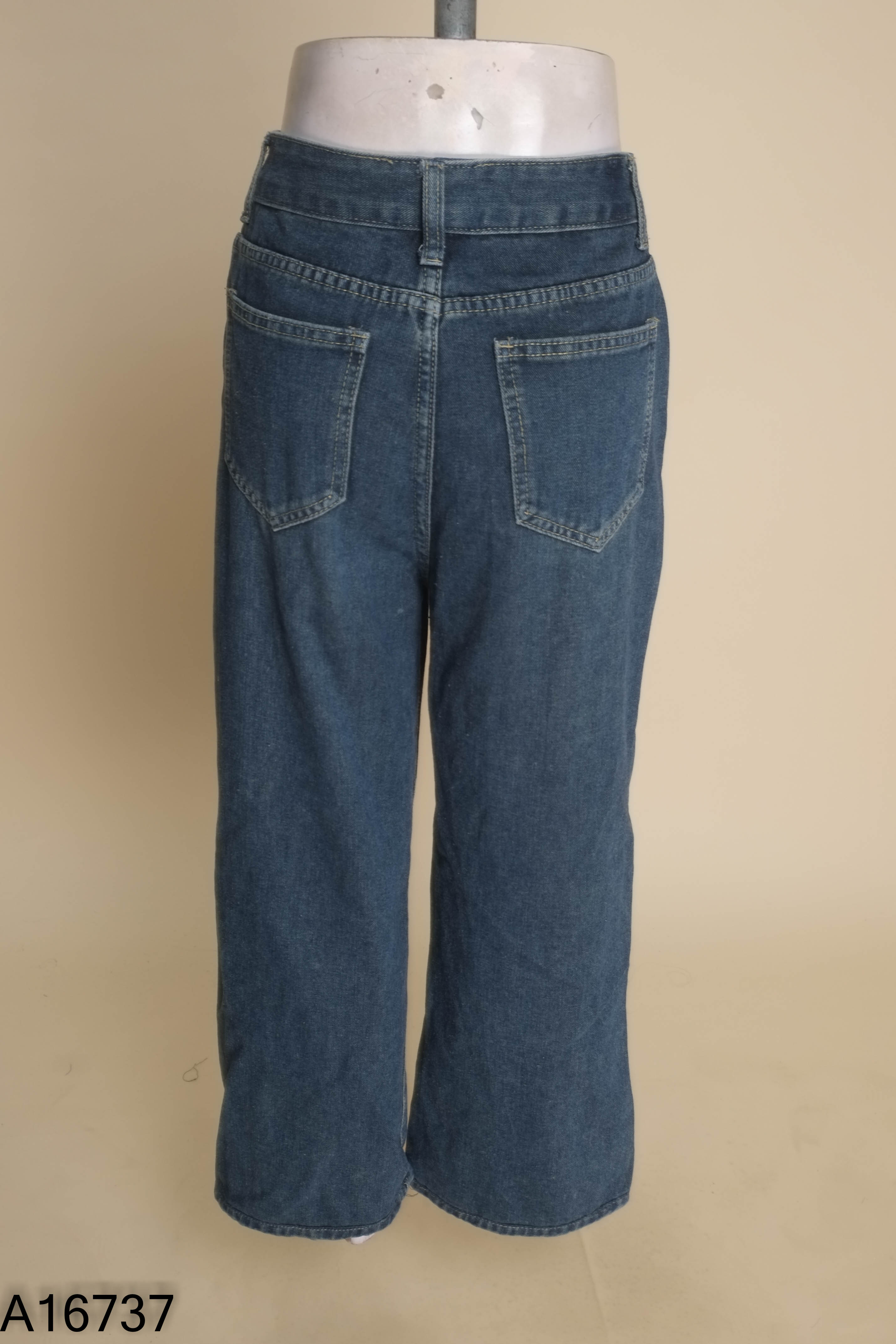 Quần jeans xanh sẫm ống suông