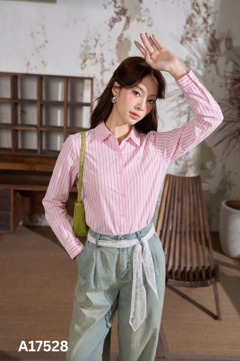 Áo sơ mi FROM YOUTH hồng sọc