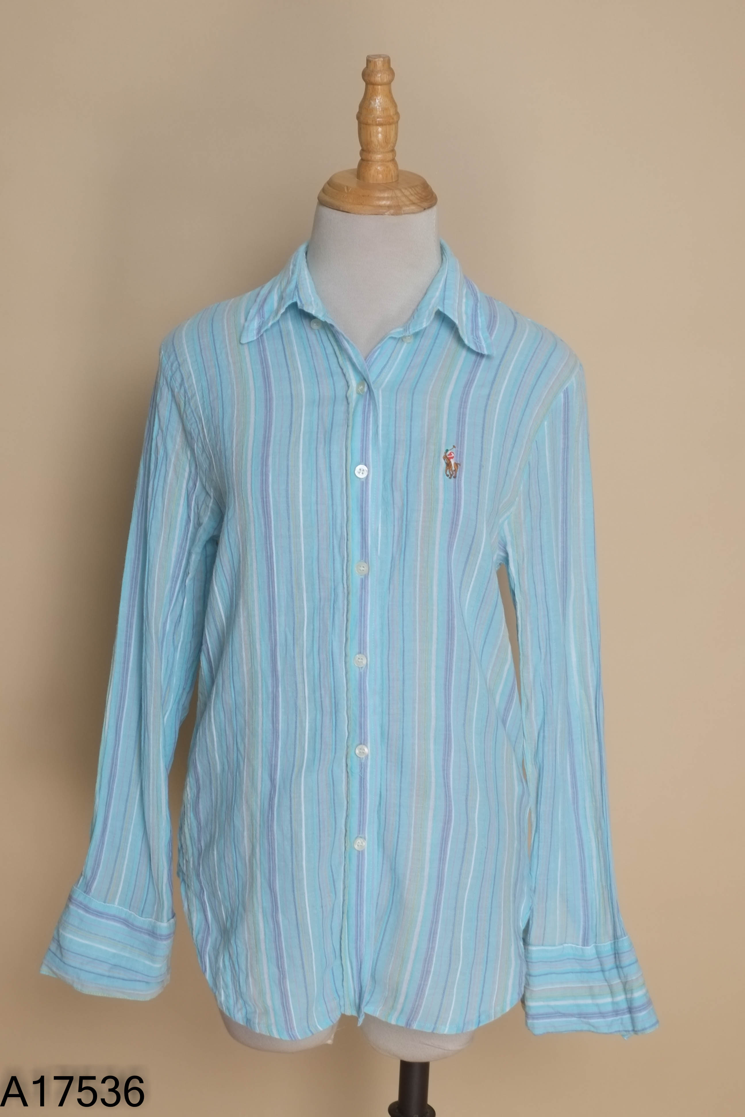 Áo sơ mi linen xanh sọc