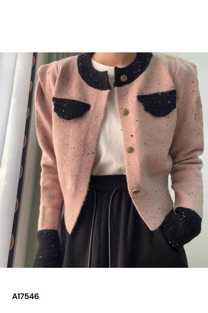 Áo len cardigans hồng mix đen