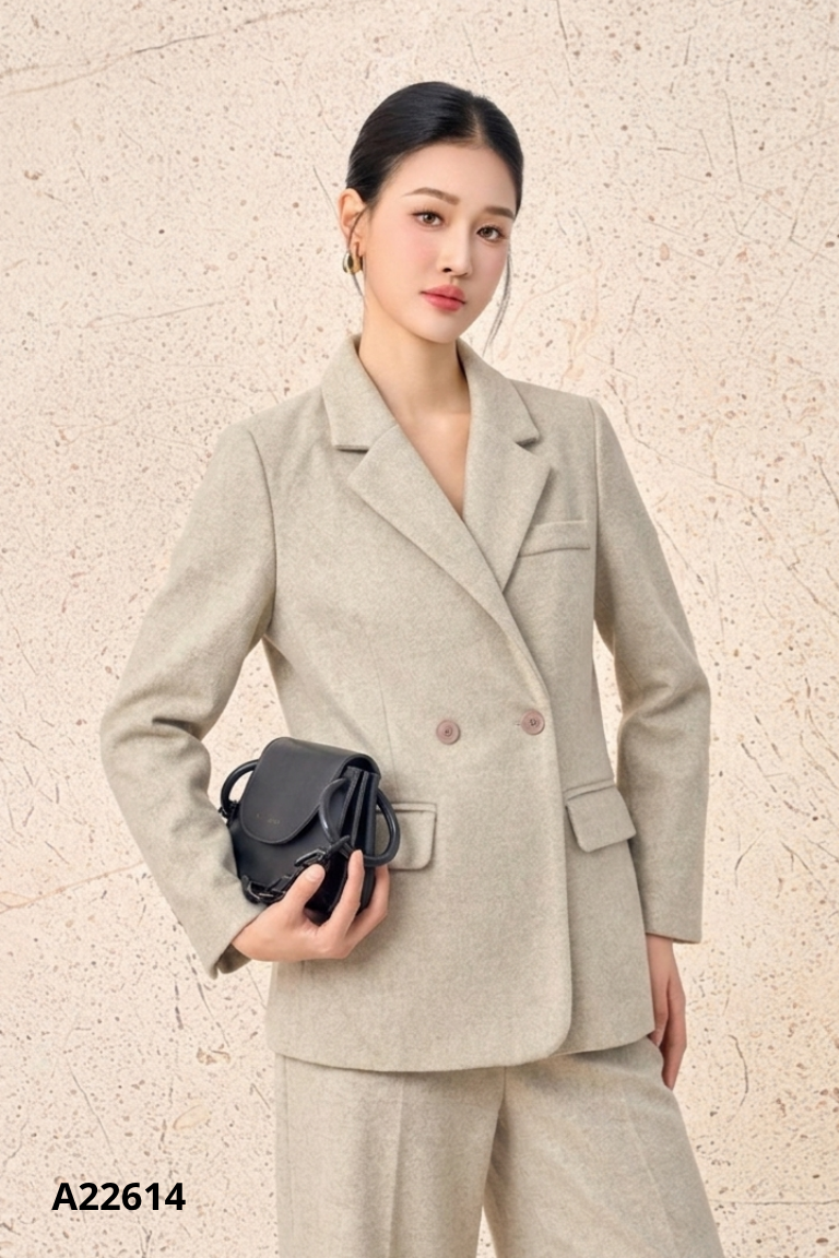 Áo blazer dạ xanh be