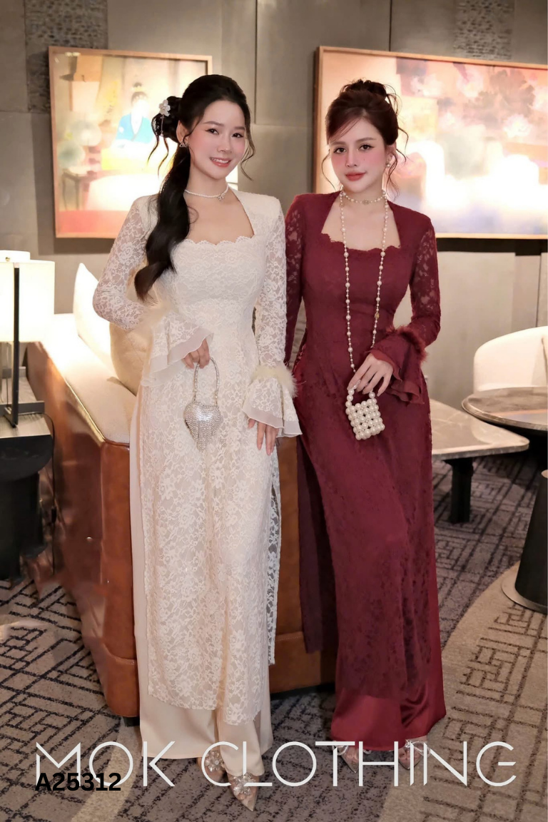 Set Áo dài ren đỏ + quần