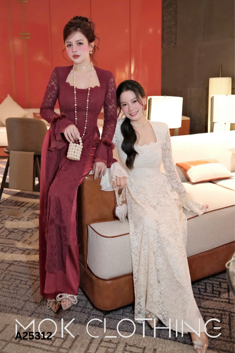 Set Áo dài ren đỏ + quần