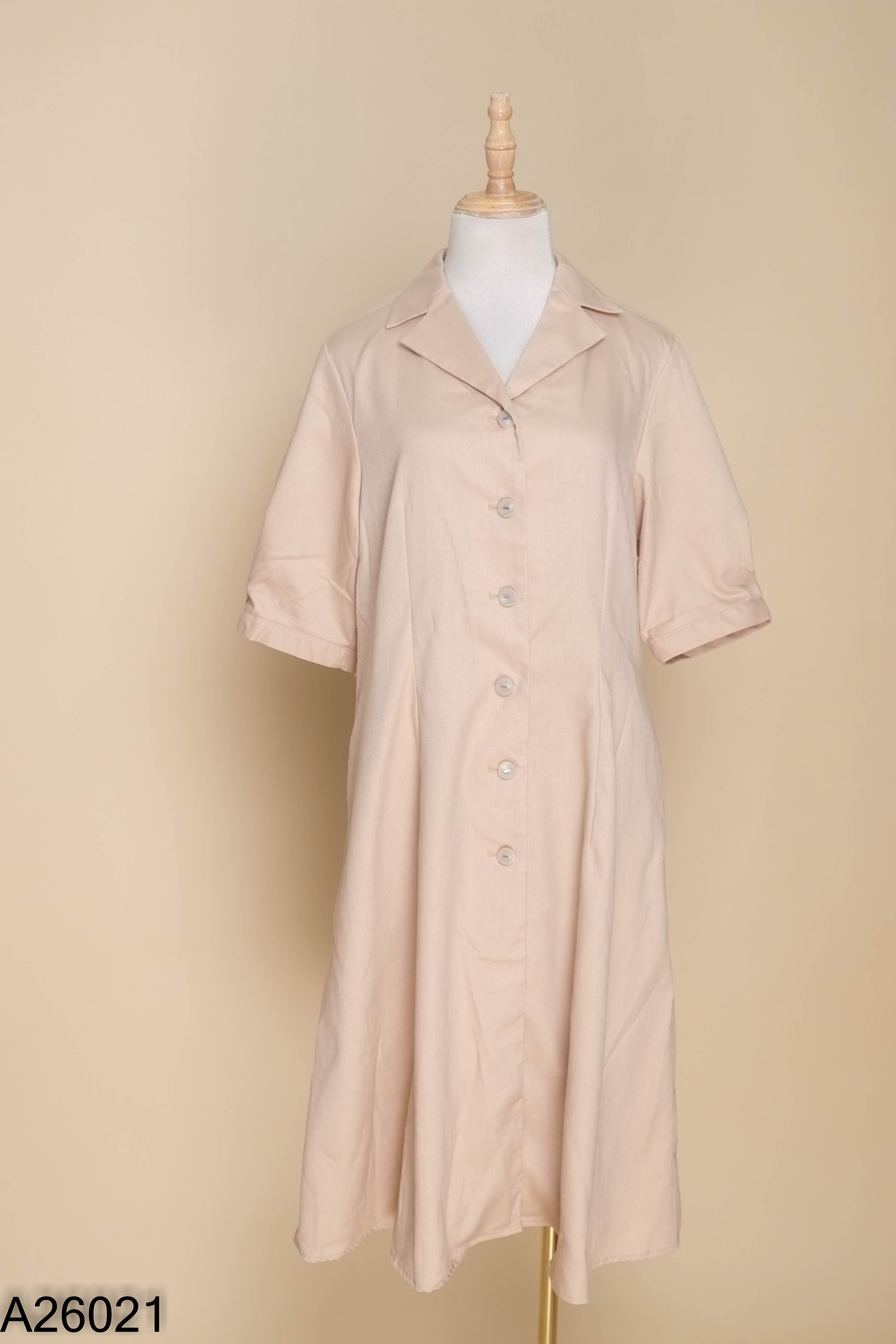 Váy nâu cổ vest nhún lưng