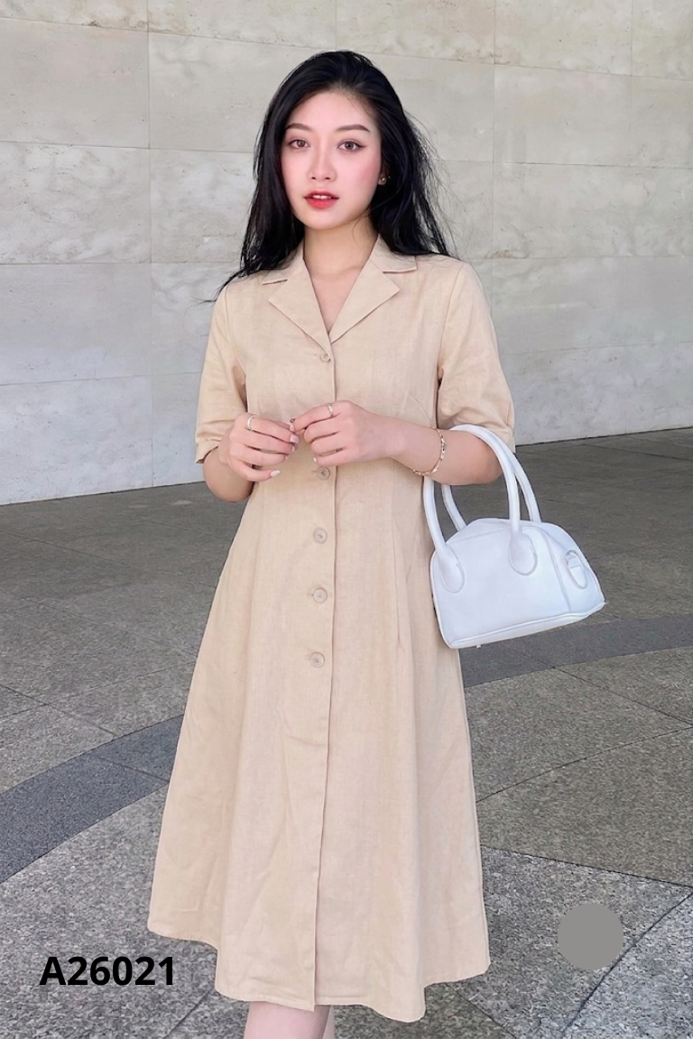 Váy nâu cổ vest nhún lưng
