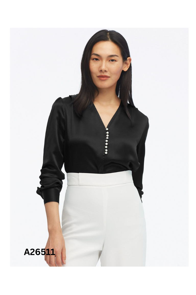 Áo 20AGAIN lụa đen đính ngọc