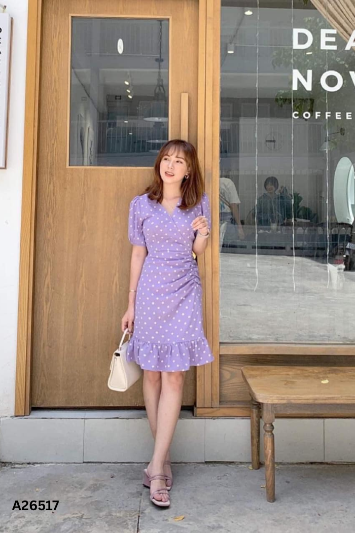 Váy LINH'S tím chấm bi trắng