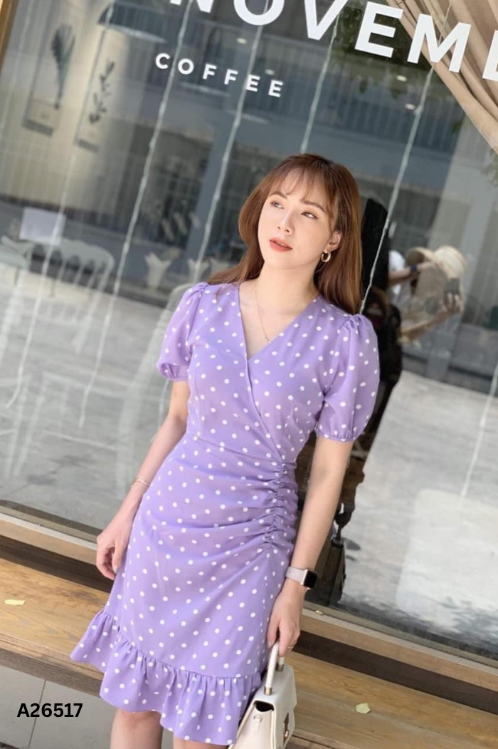 Váy LINH'S tím chấm bi trắng