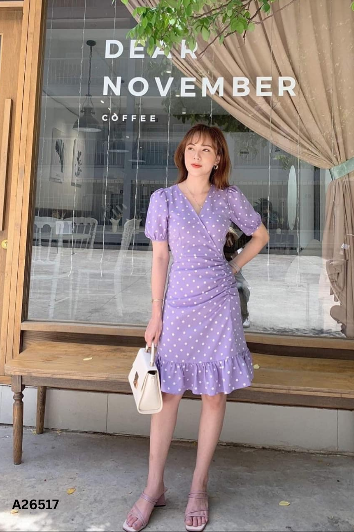 Váy LINH'S tím chấm bi trắng