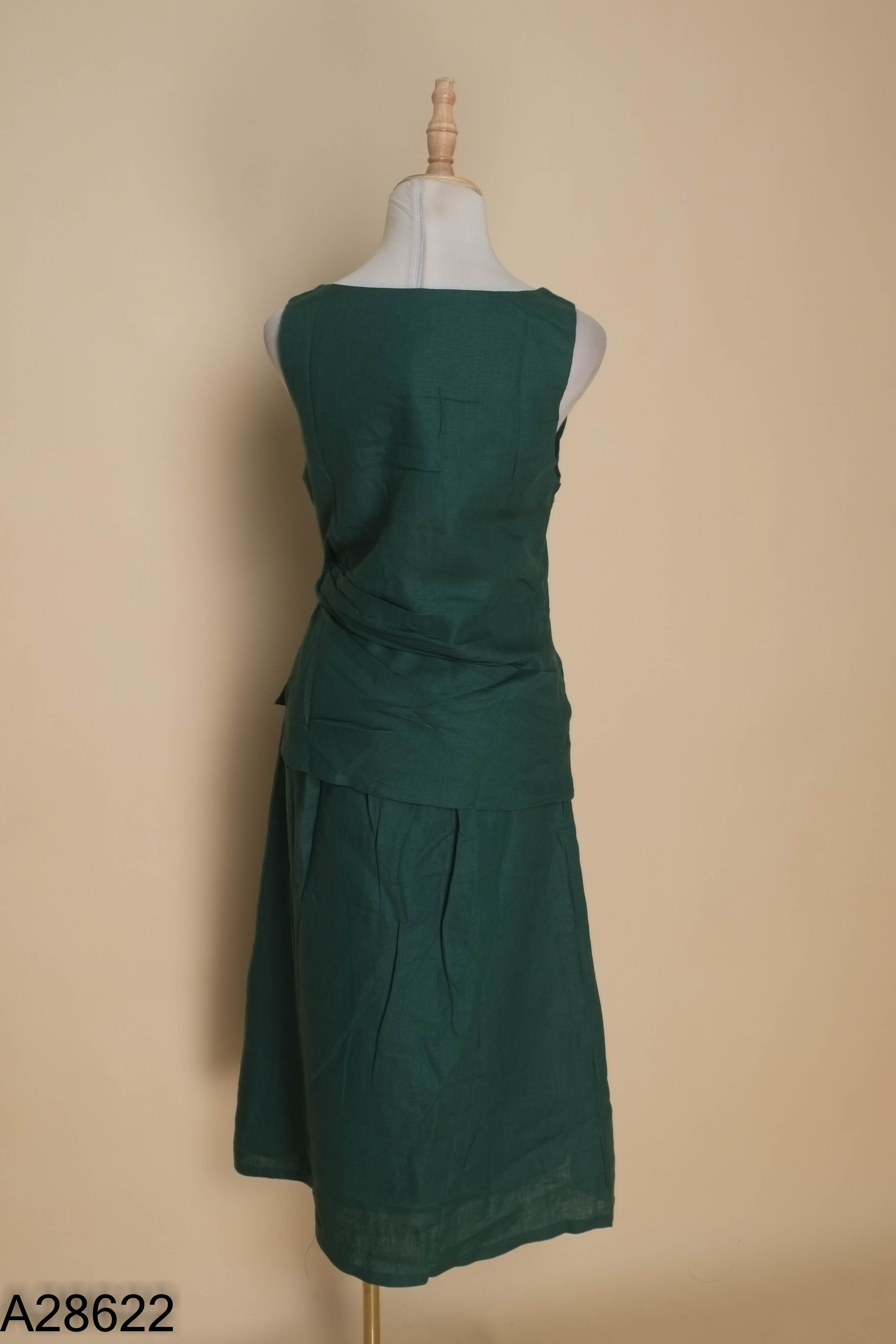 Set Áo sát nách linen xanh + chân váy