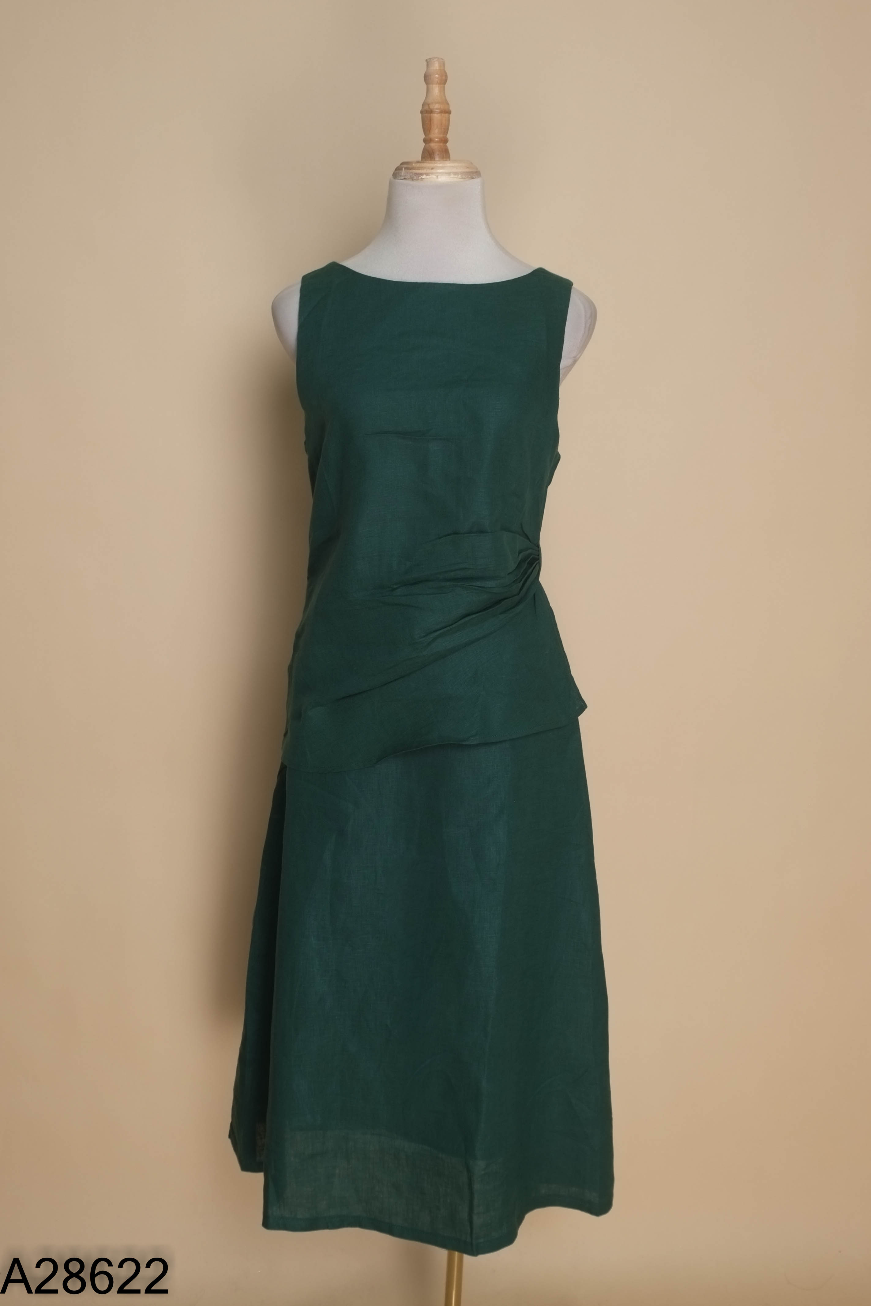 Set Áo sát nách linen xanh + chân váy