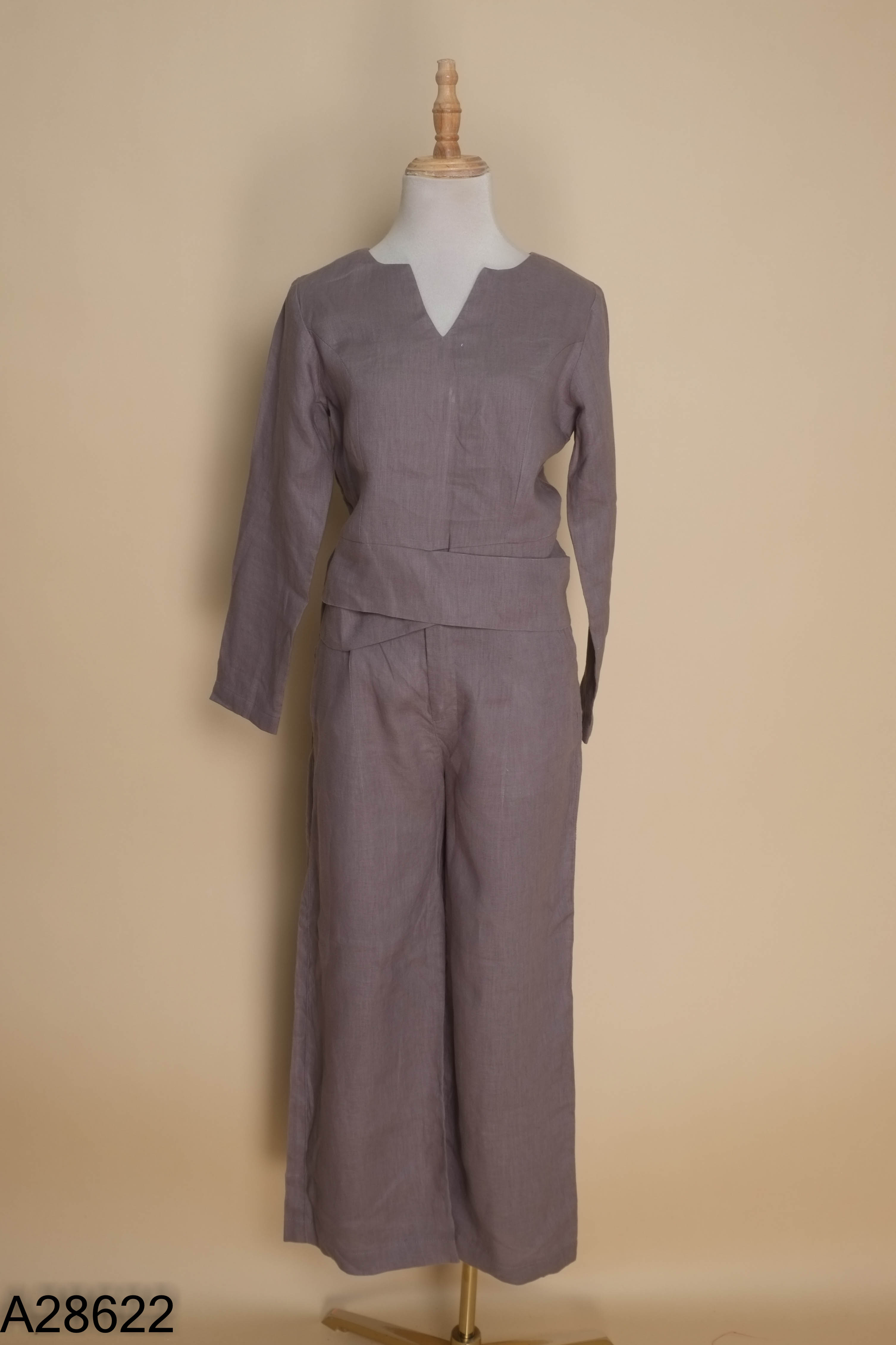 Set Áo linen xám + quần dài