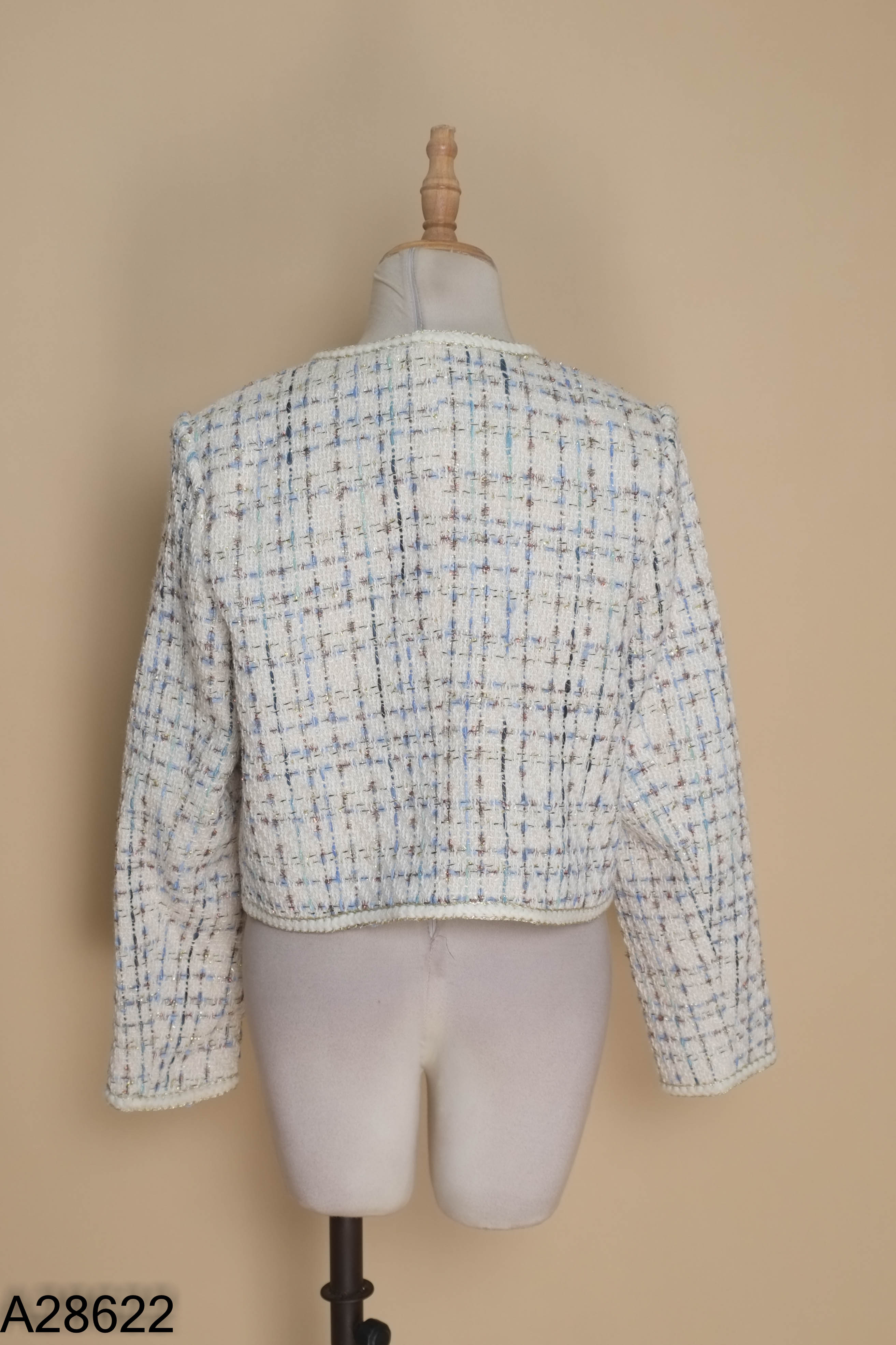 Áo dạ tweed CARDINA be cúc ngọc