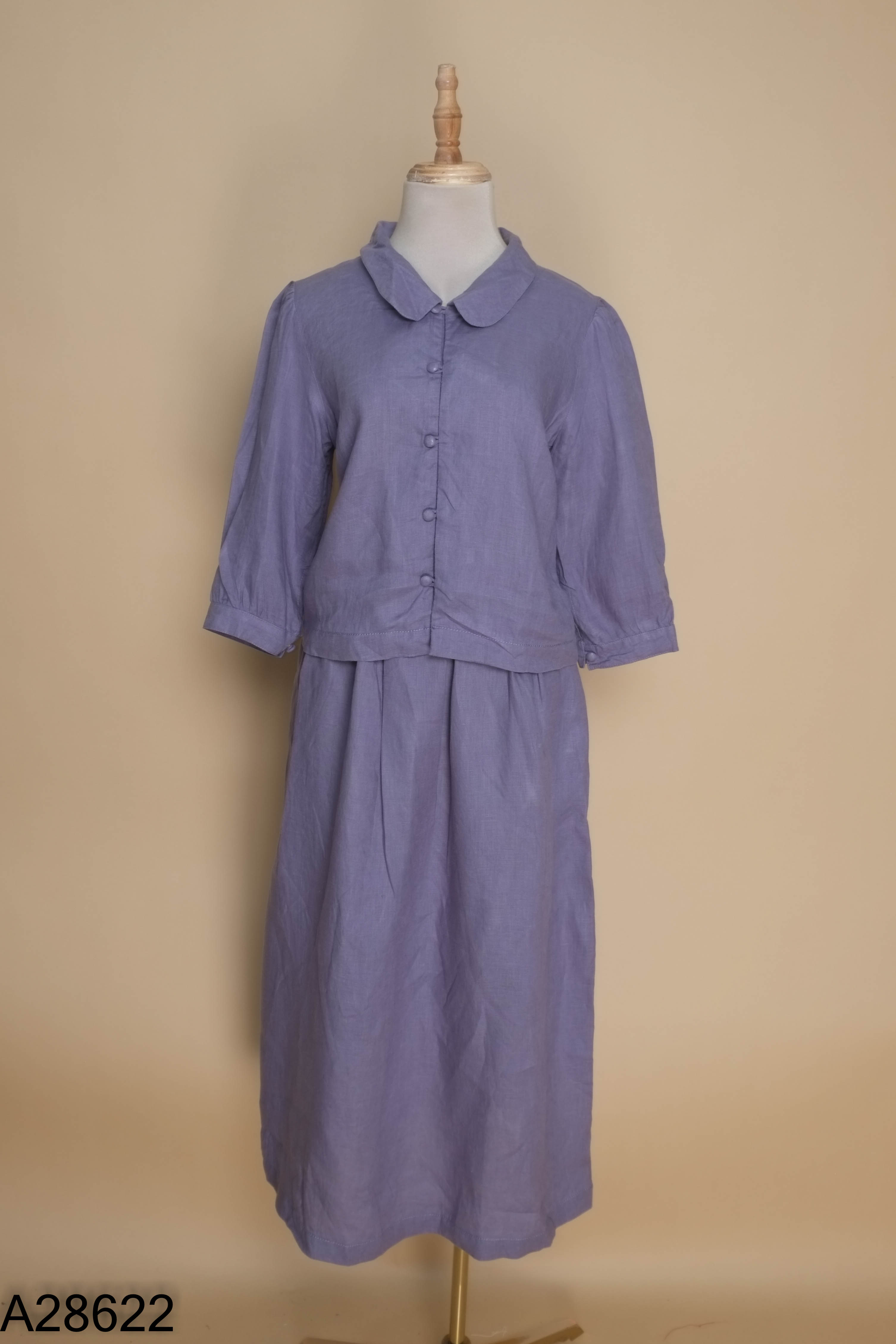 Set Áo linen xanh cổ sen + quần dài