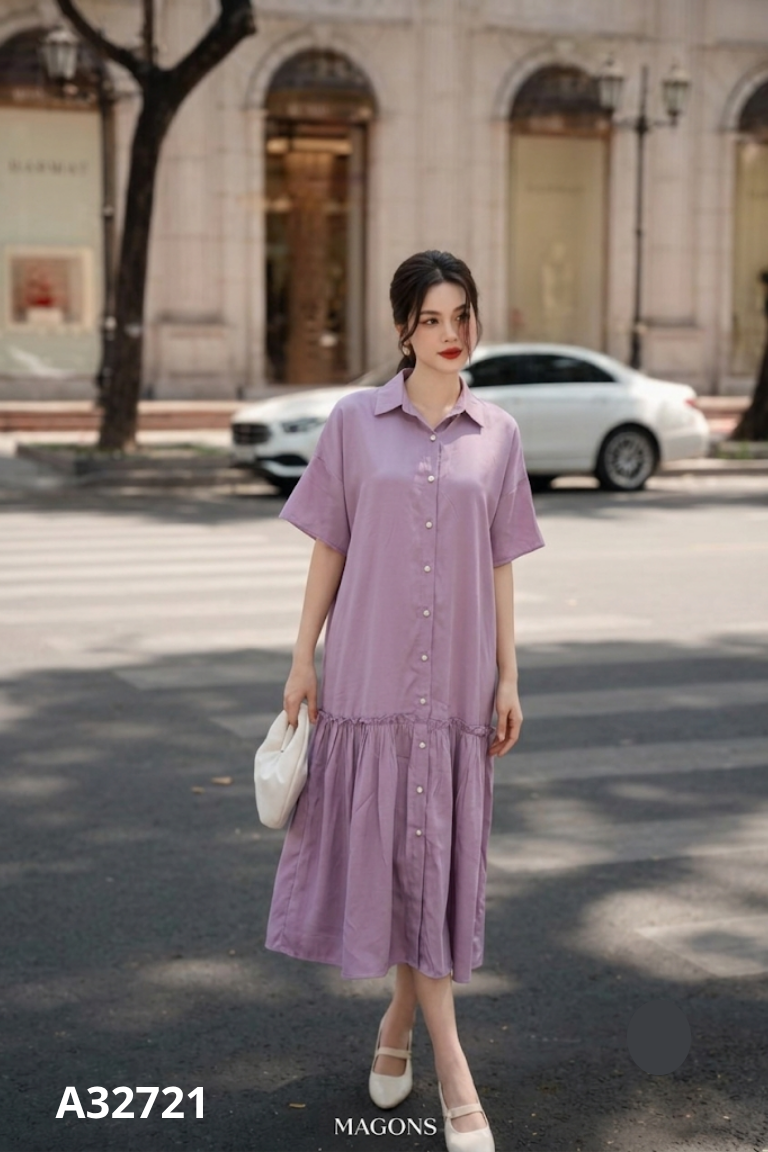 Váy MAGONN tím cổ sơ mi