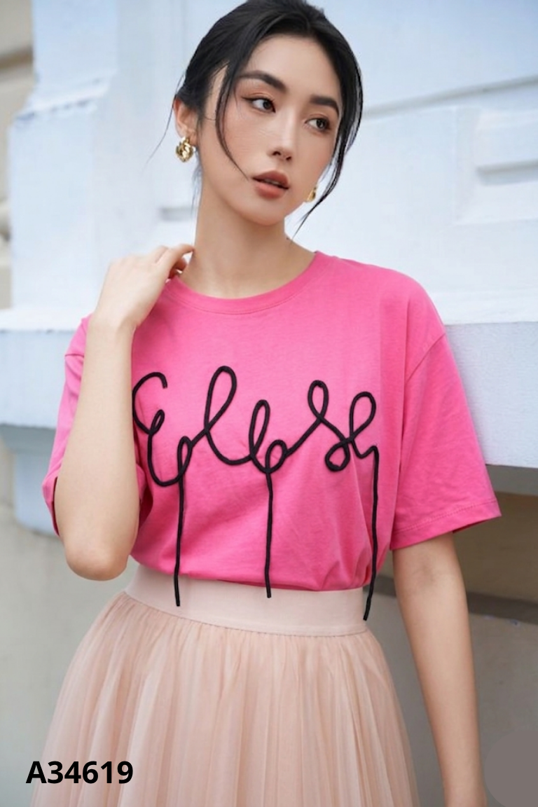 Áo hồng ELISE chữ đen