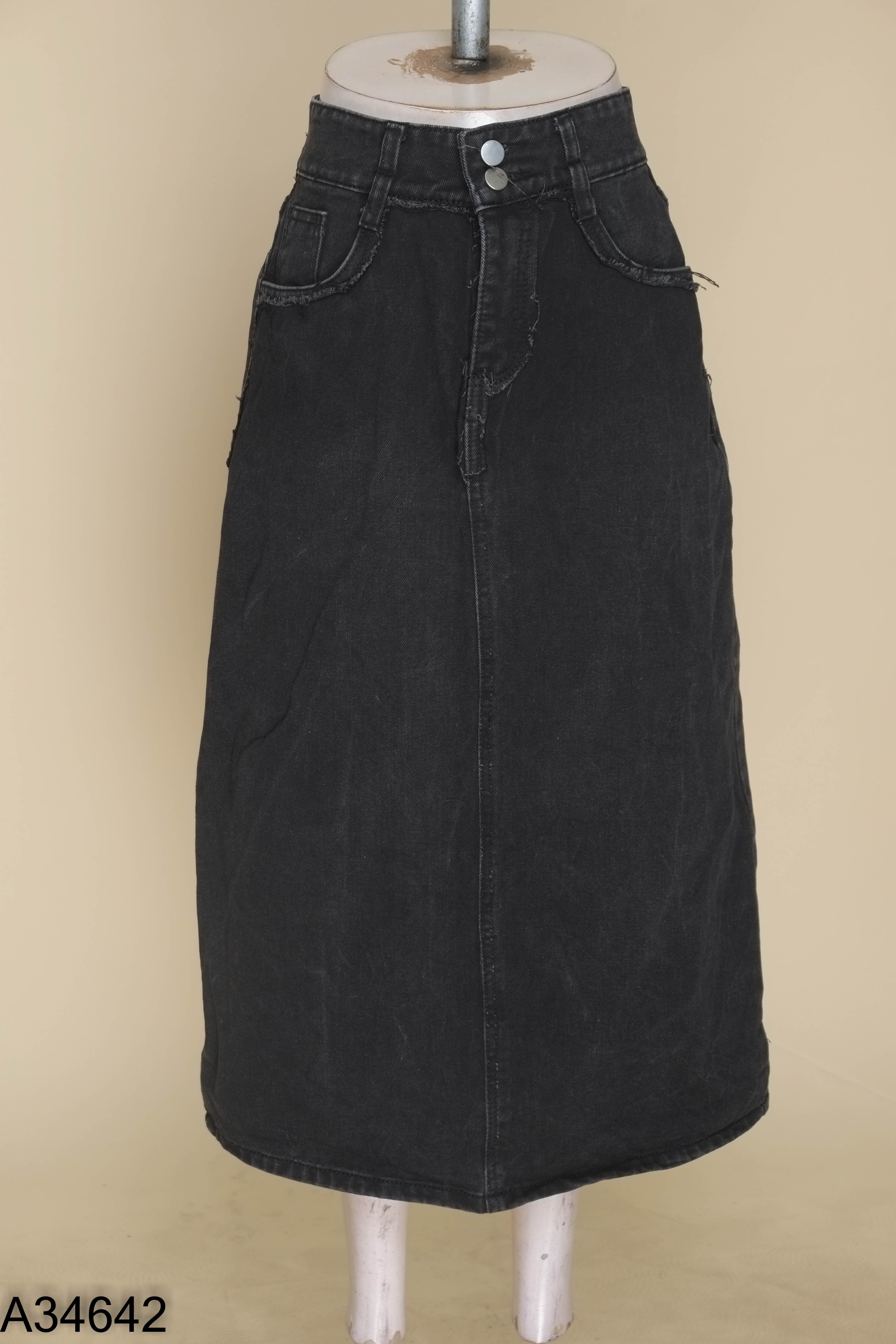 Chân váy jeans đen trơn dài