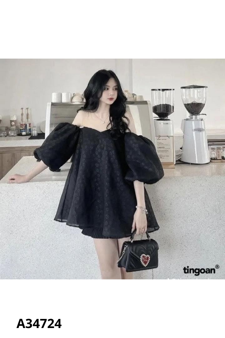 NEWTAG TINGOAN váy đen phối lưới
