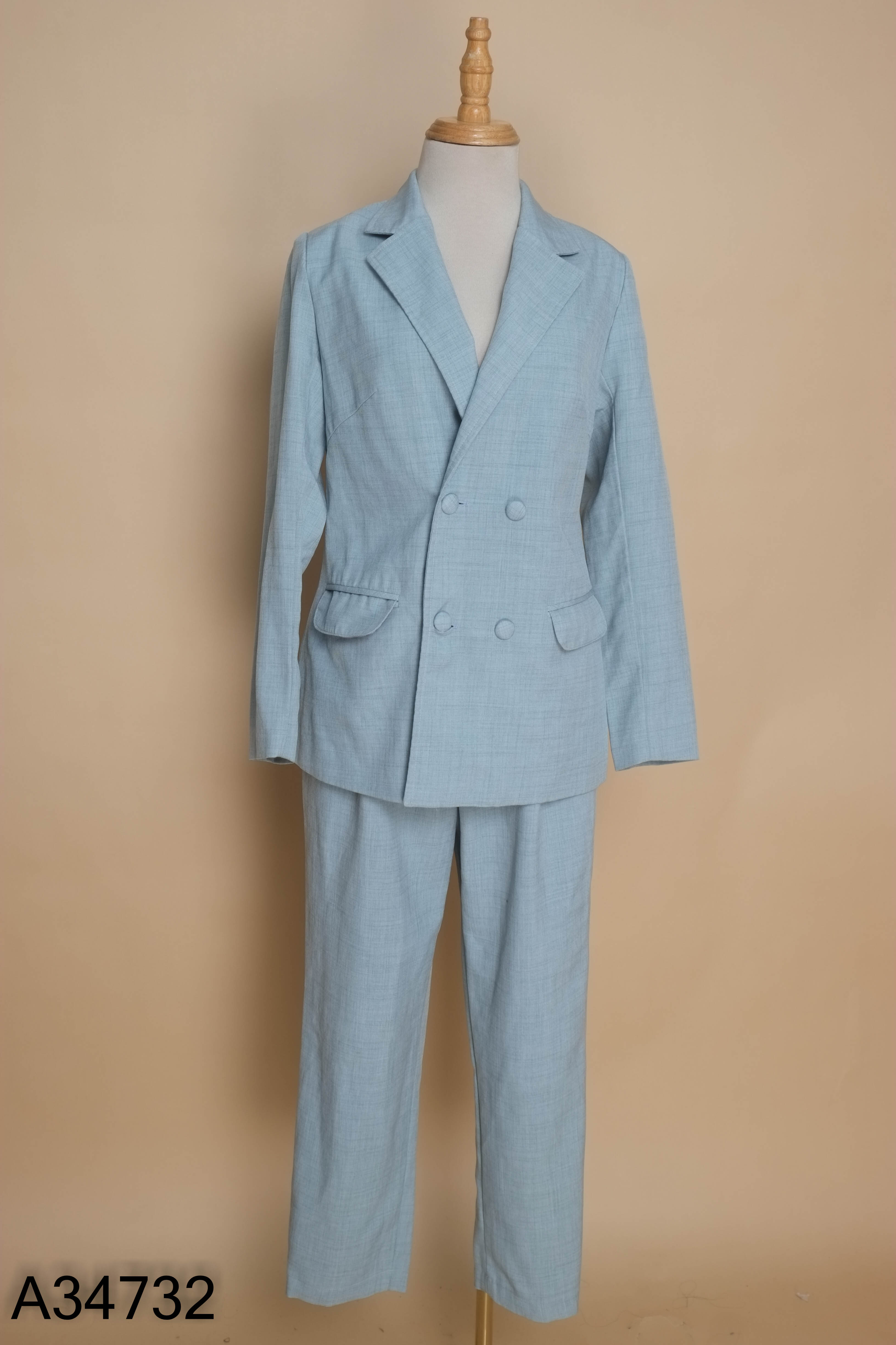 Set áo blazer + quần dài xanh kẻ
