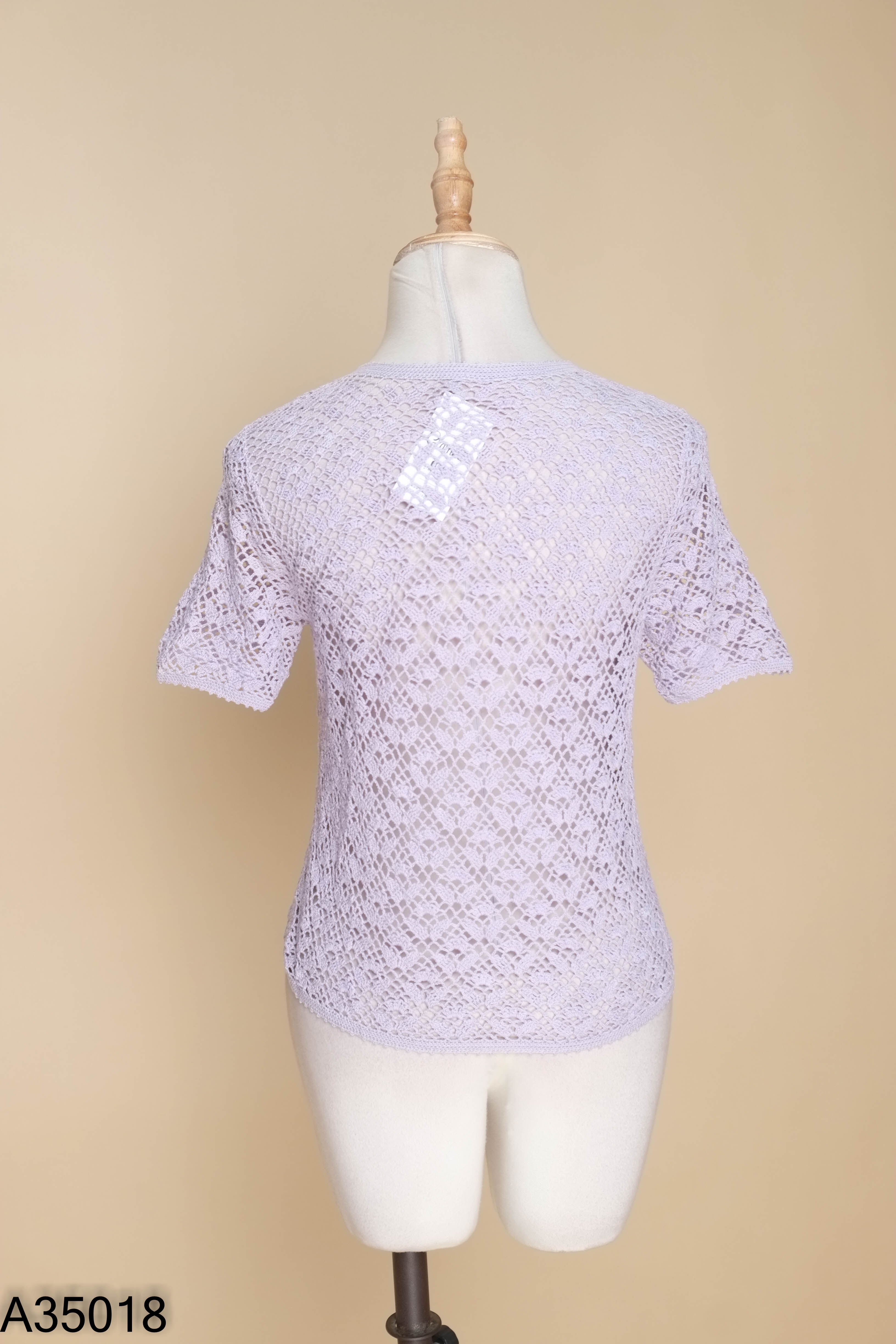Áo cardigan tím đan lưới cộc tay
