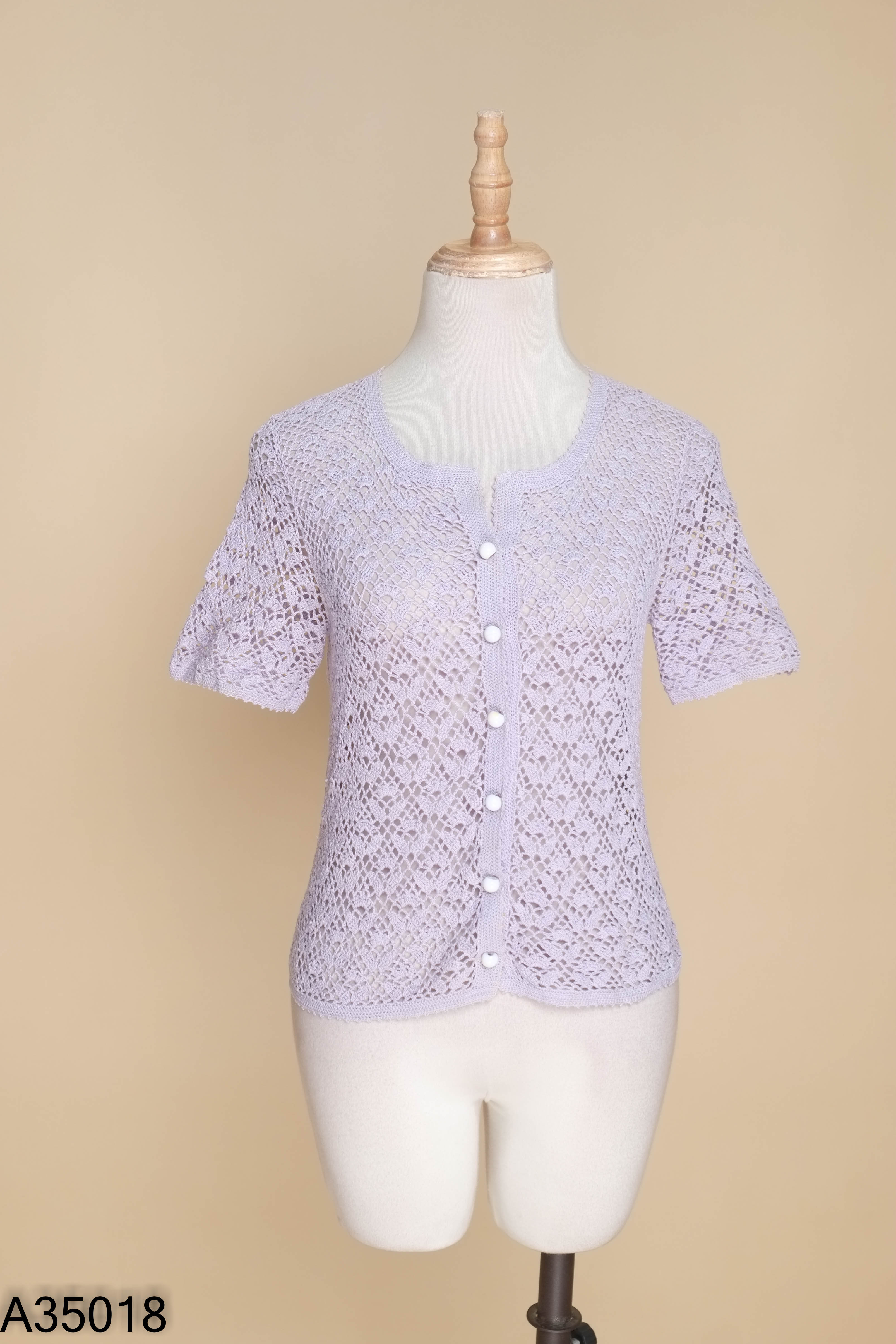 Áo cardigan tím đan lưới cộc tay