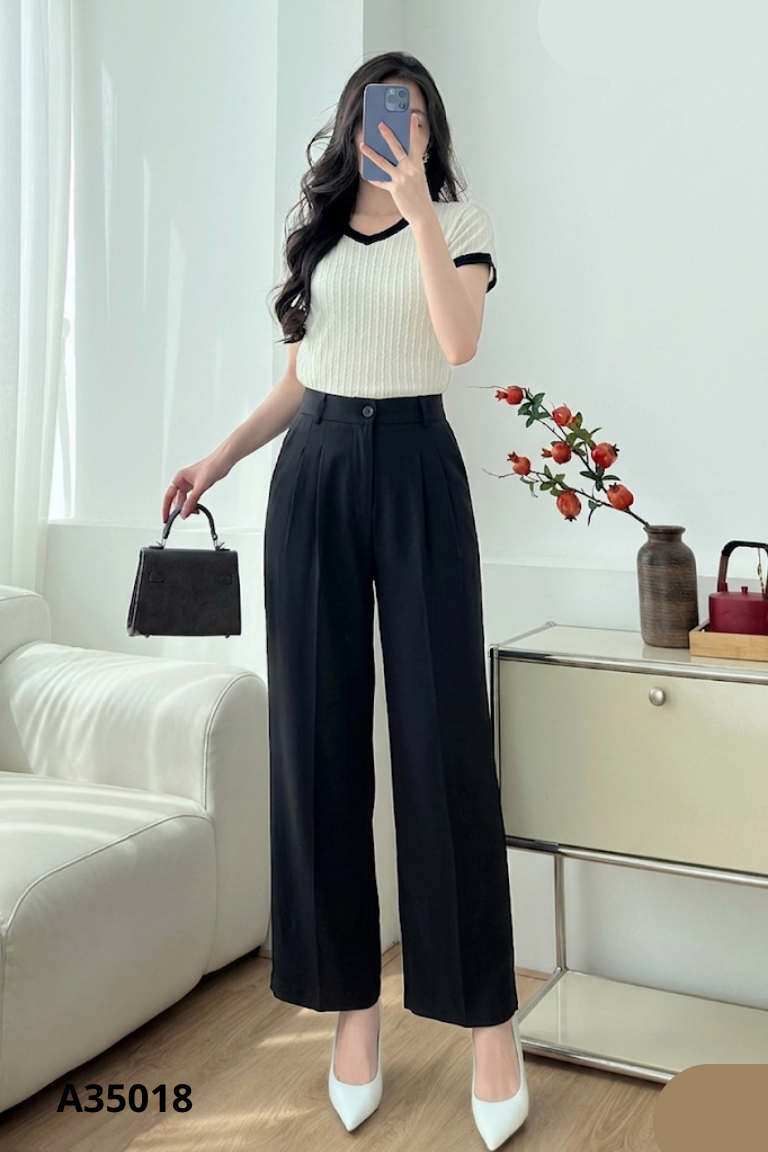 Quần vải đen ống rộng basic
