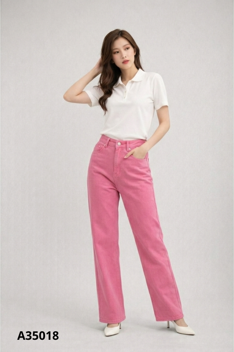 Quần jeans hồng EARTHLINGHOO ống rộng