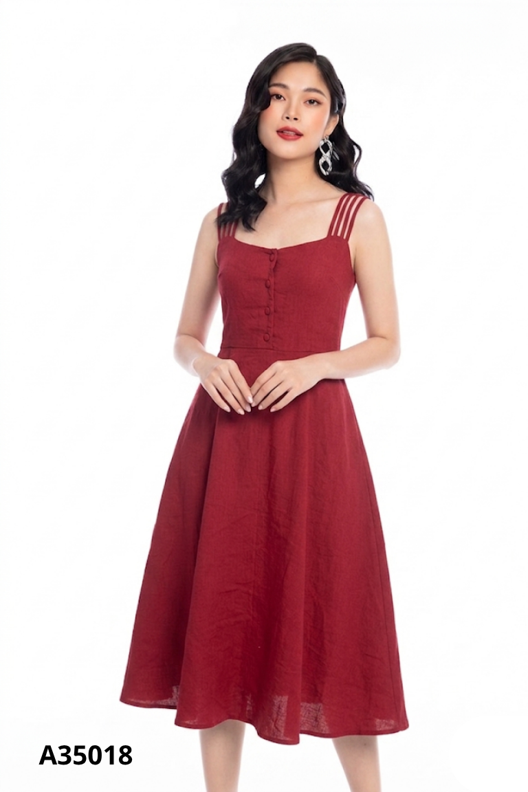 Váy dây đỏ sát nách trơn dài