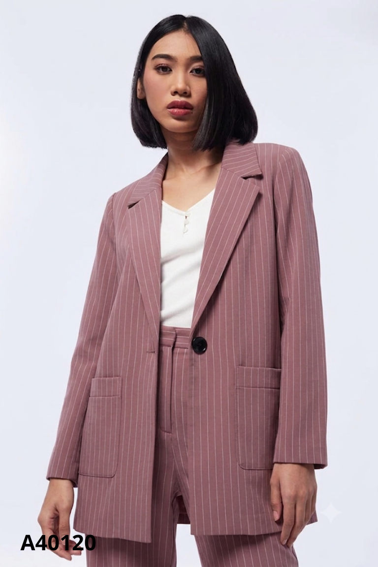 Áo khoác blazer tím kẻ phối túi