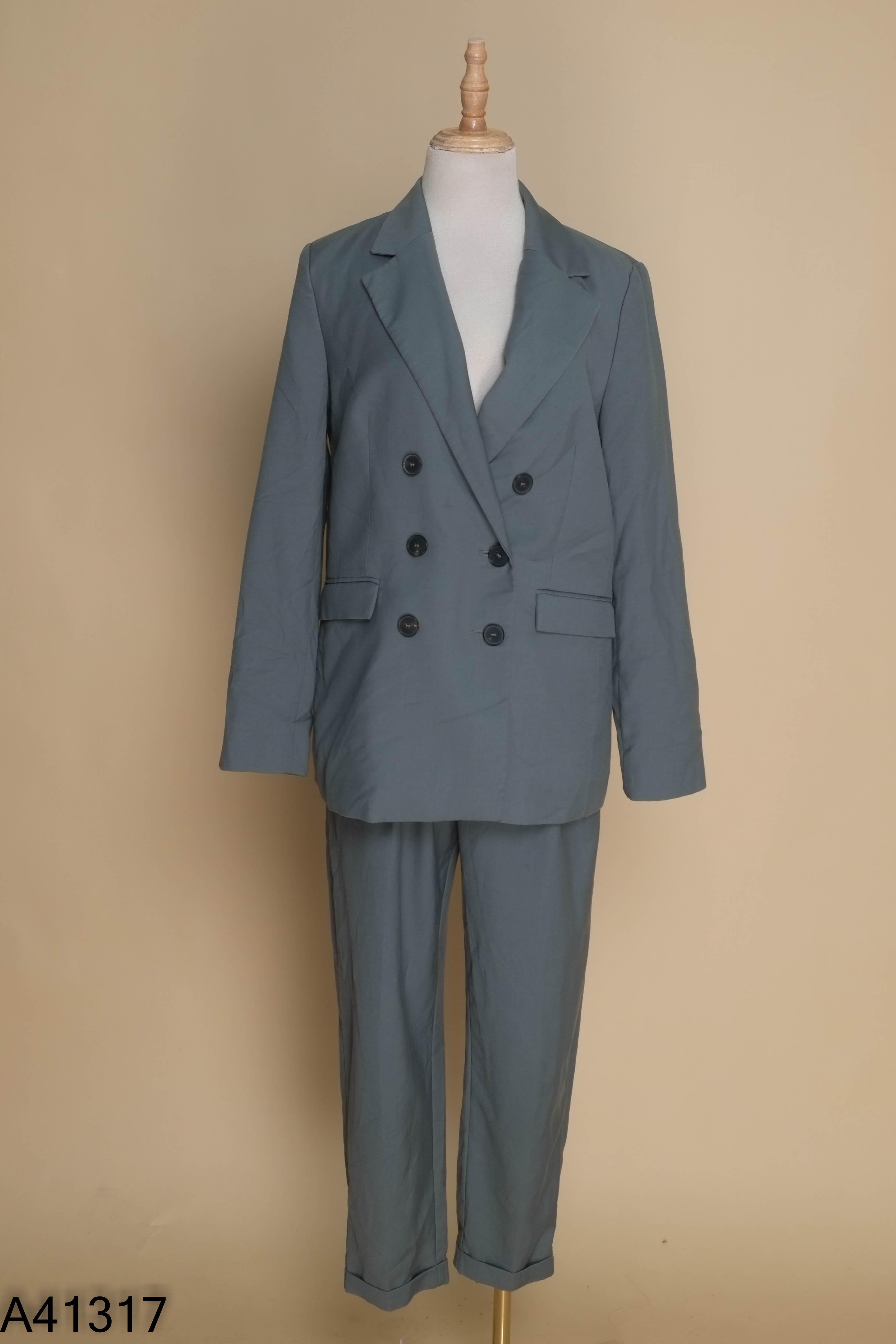 Set MANGO (xuất) xanh áo blazer + quần dài