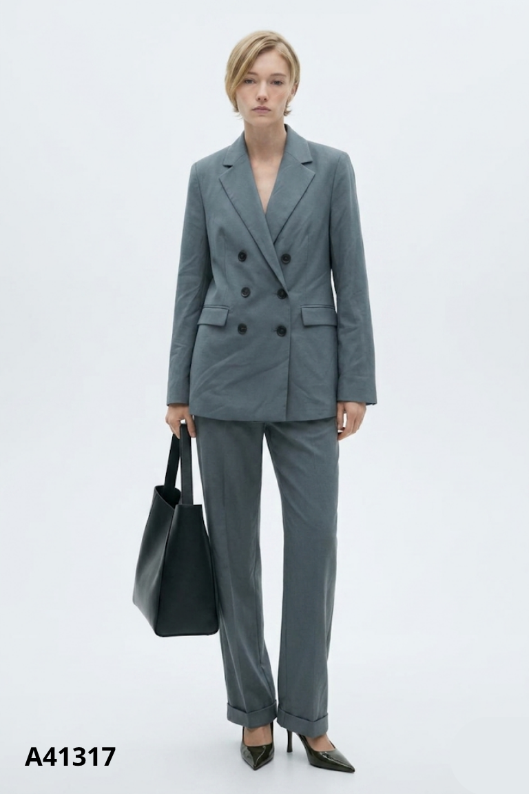 Set MANGO (xuất) xanh áo blazer + quần dài