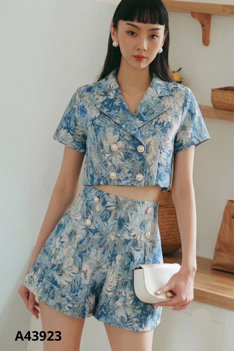 Set áo khoác dạ xanh + quần short