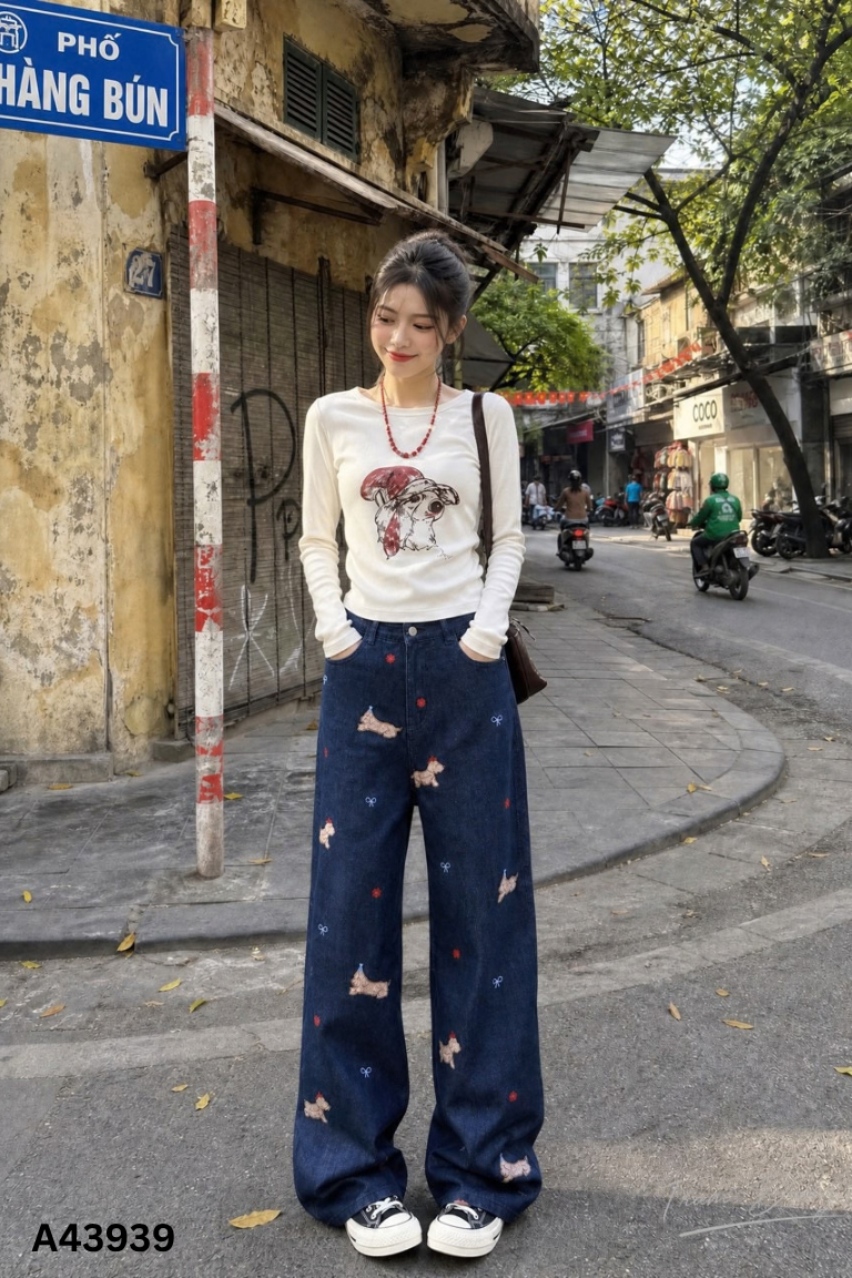 A4393910157-Quần jeans xanh thêu hình cute