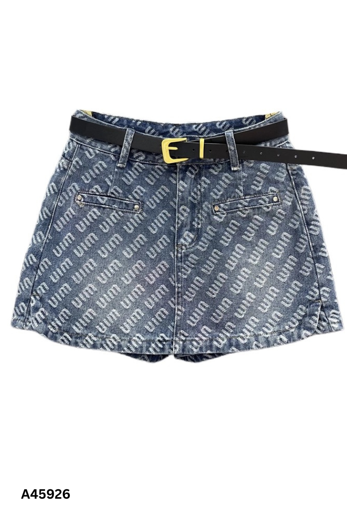 Chân váy jeans xanh hoạ tiết