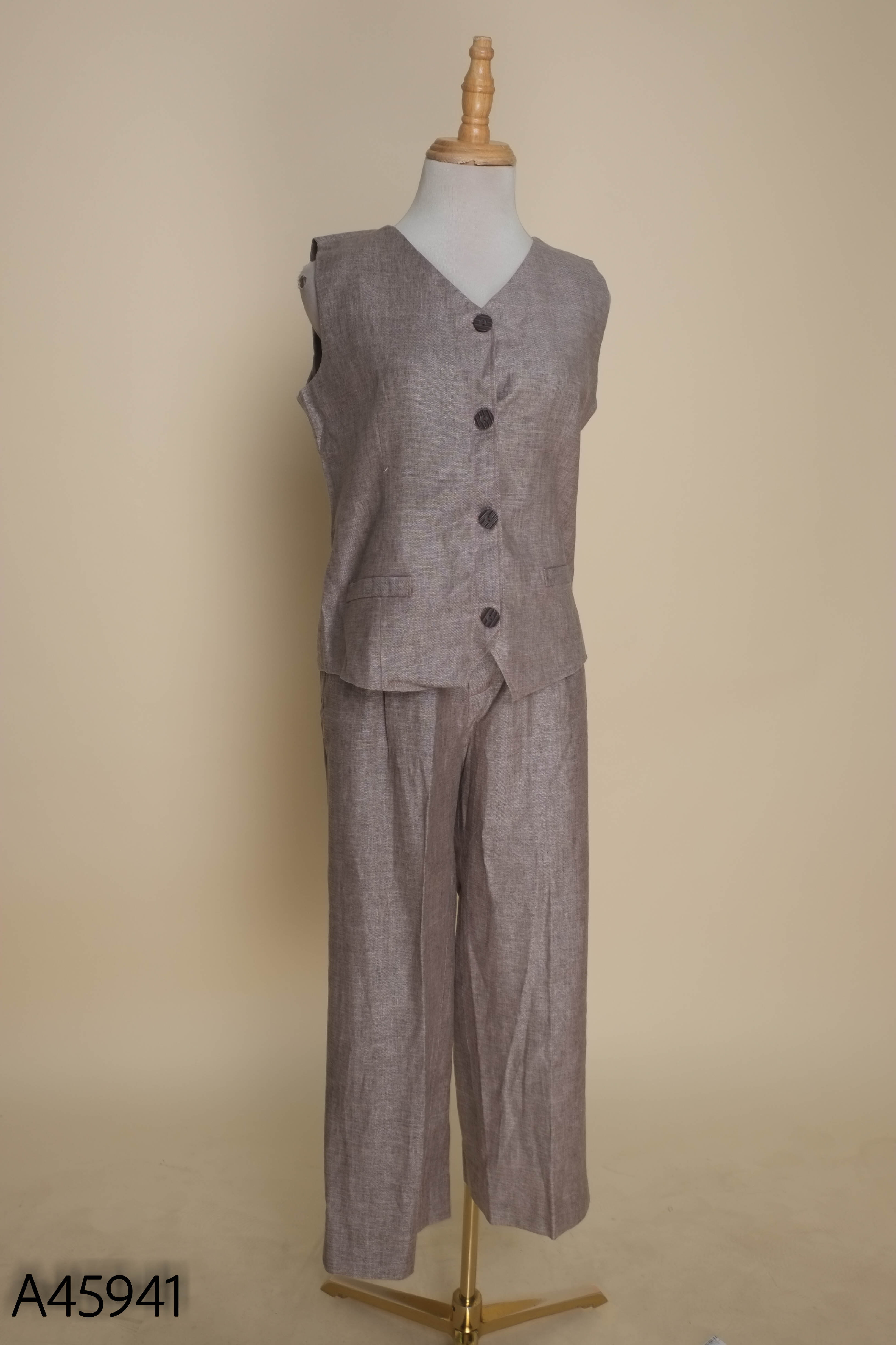 SET Áo linen sát nách + quần dài nâu