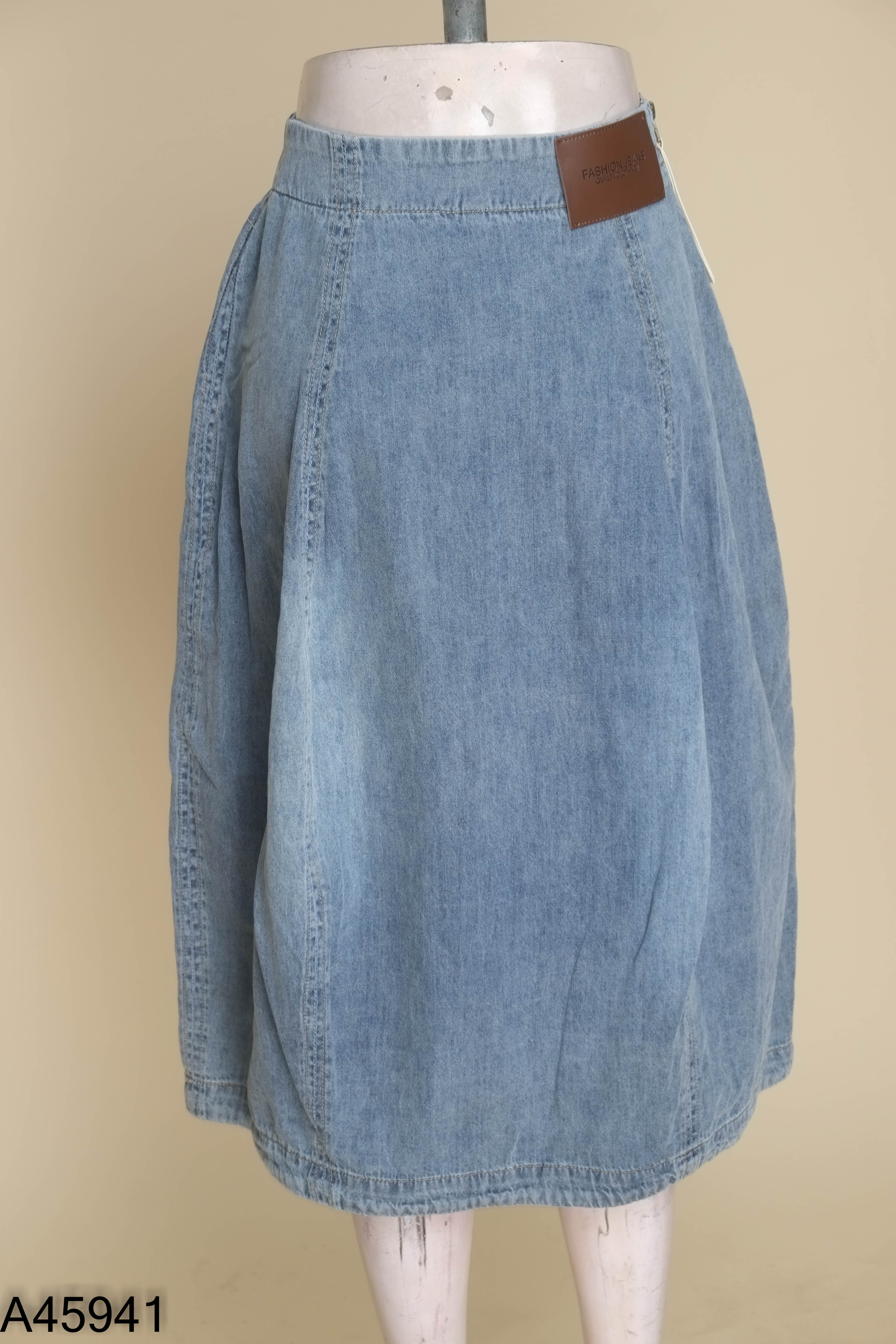Chân váy jeans xanh xám phối khóa