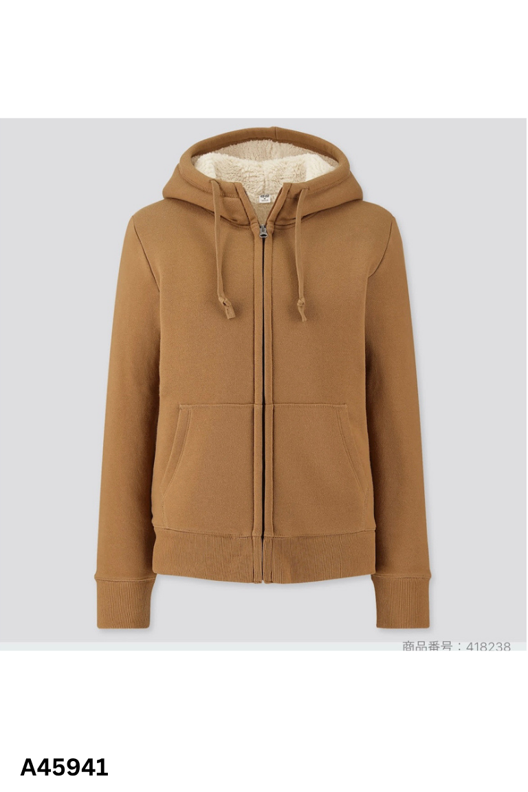 Áo khoác UNIQLO nâu lót lông mũ liền