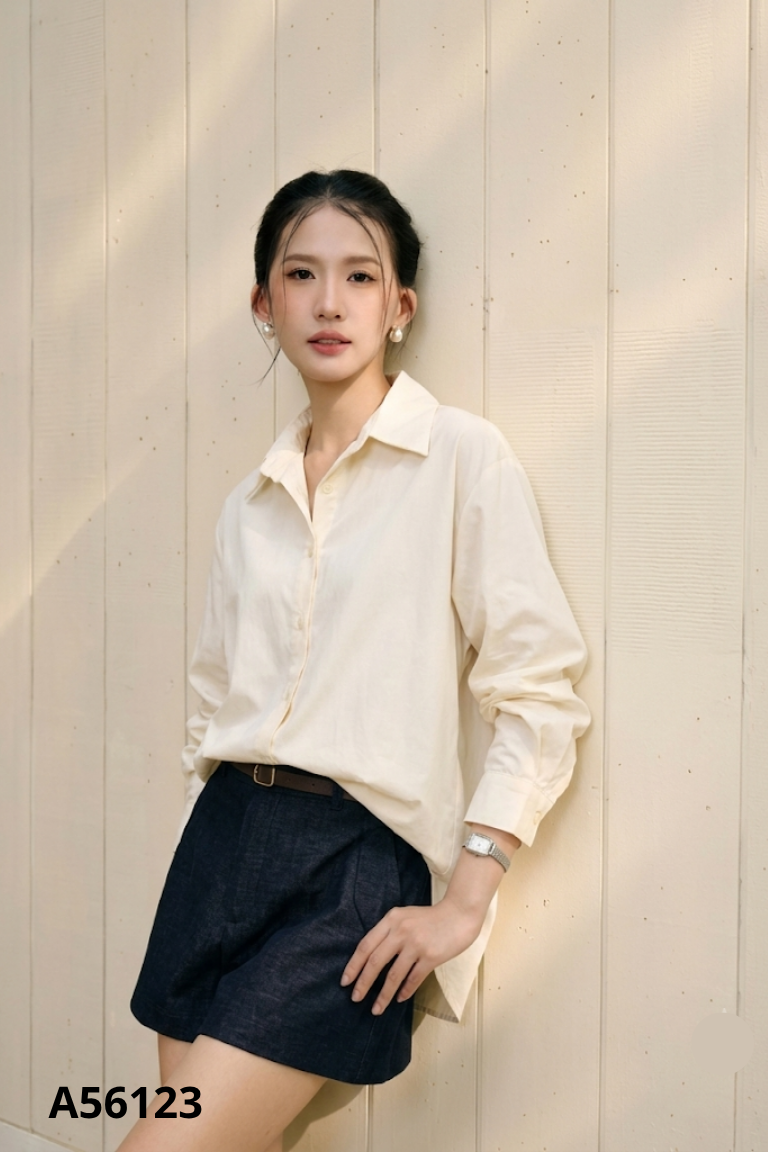 Áo sơ mi be trơn unisex
