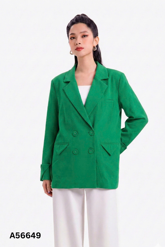 Áo khoác blazer xanh trơn phối túi