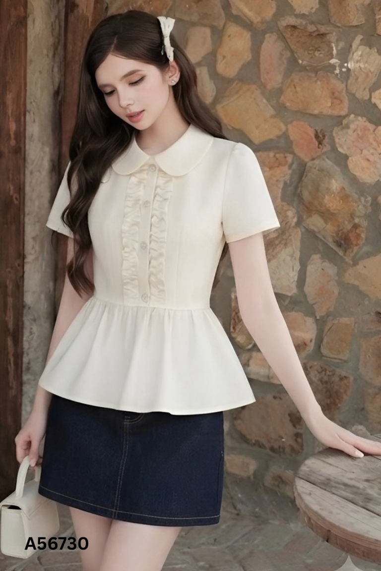 Áo be đính xếp ly