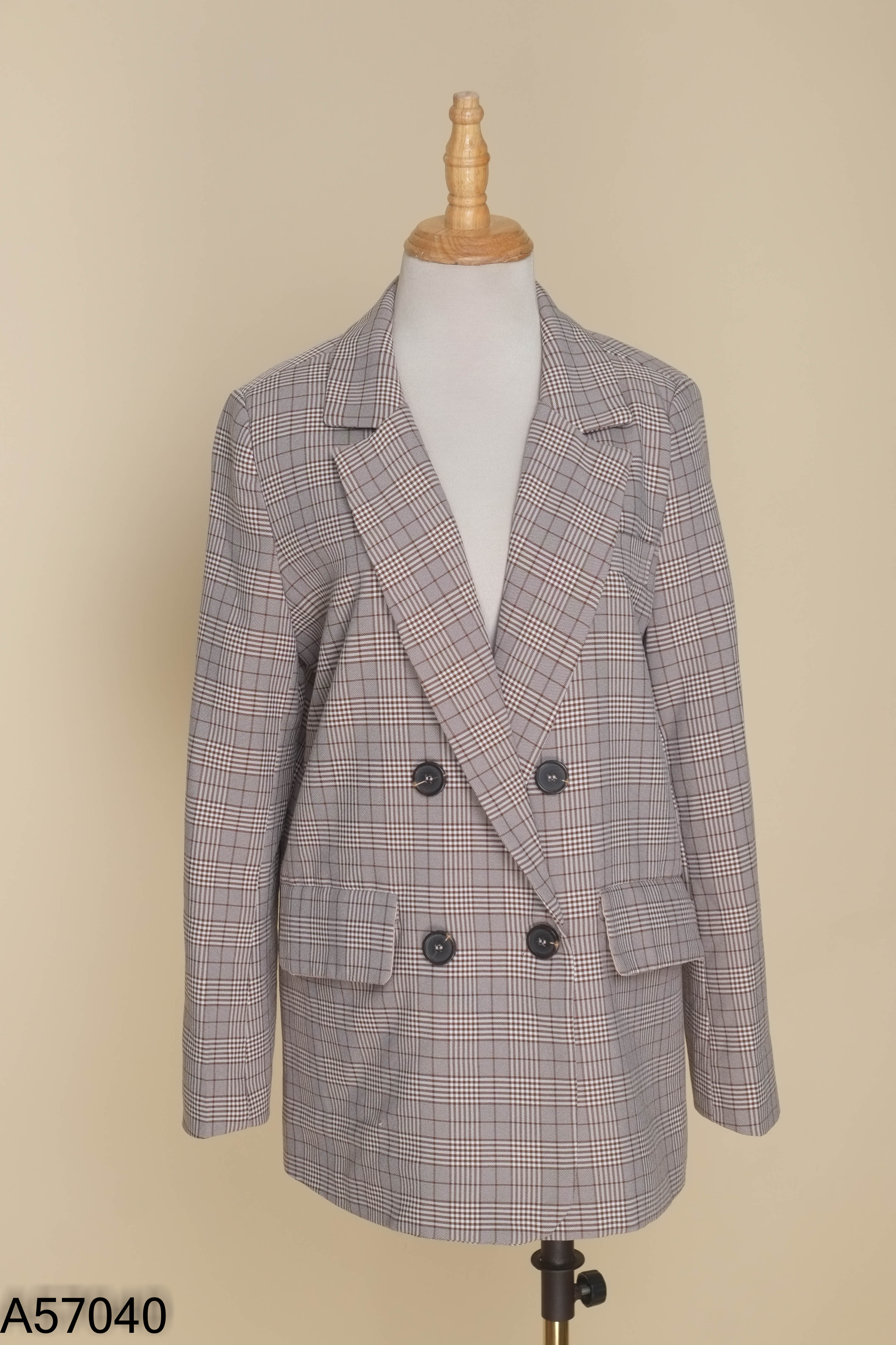 Áo blazers xám kẻ nâu YANSOO