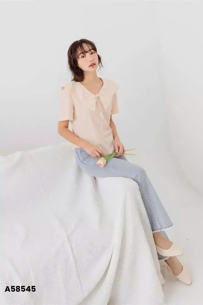 Áo kiểu be trơn cổ bèo