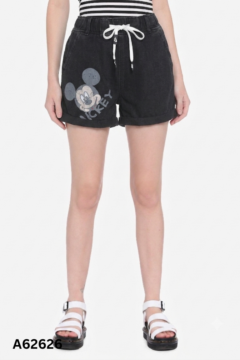 Quần shorts jeans xám mickey