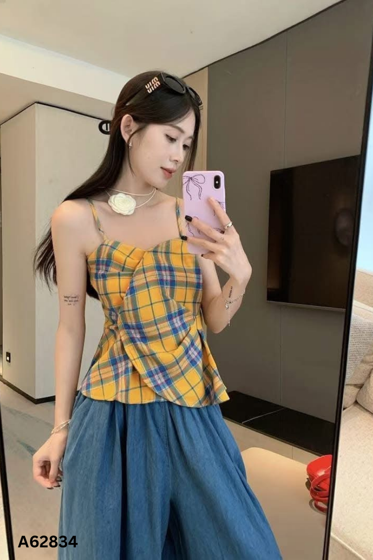 Áo vàng hai dây kẻ caro
