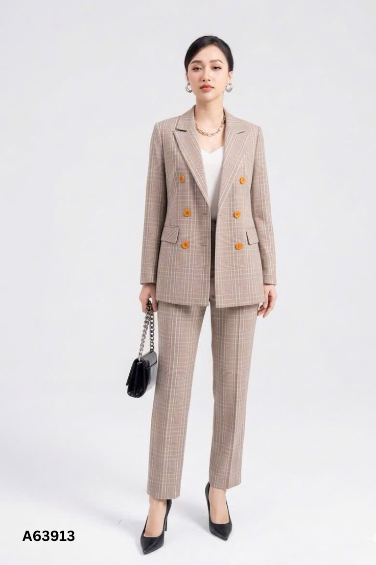 Set LALYA áo + quần xám caro