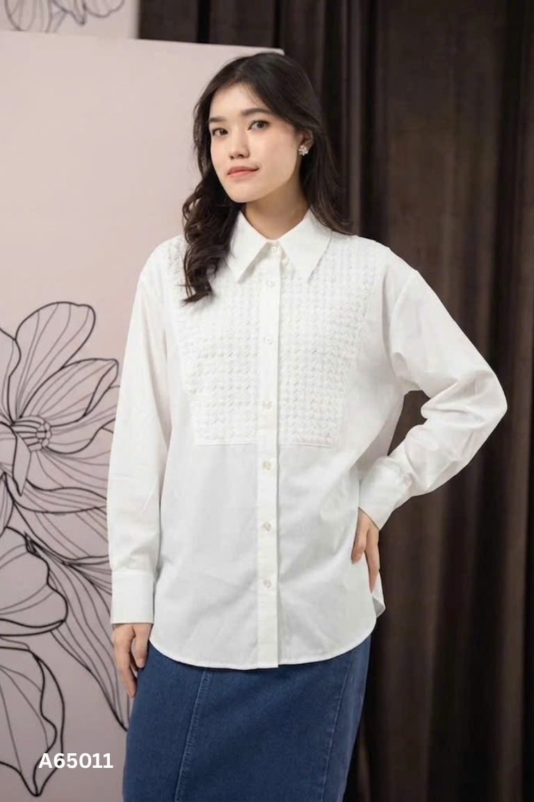 Áo sơ mi trắng phối họa tiêt