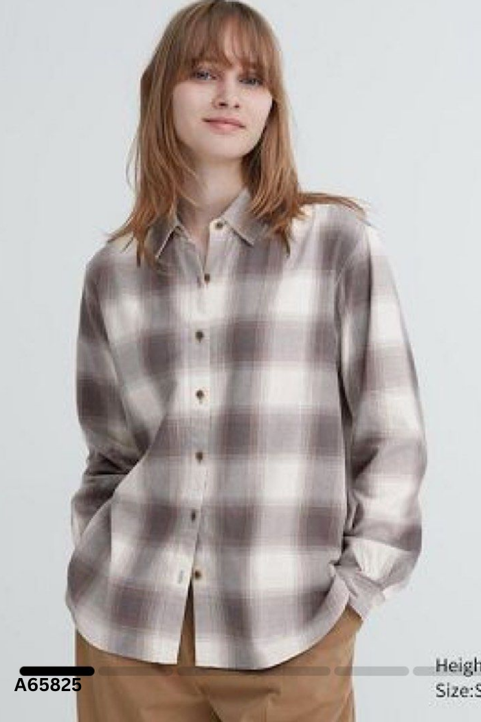 Áo sơ mi UNIQLO be xám kẻ